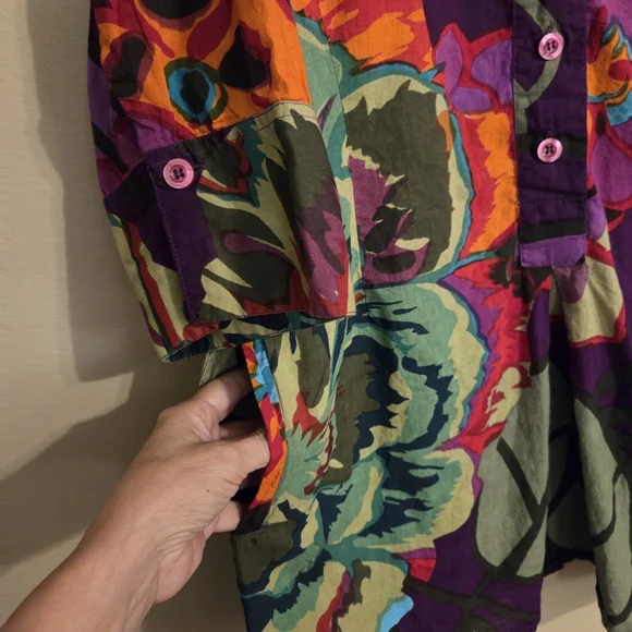 SOFT SURROUNDINGS Sadie Purple Multicolor Floral Print Cotton ¾ Sleeve Tunic 2X - Picture 5 of 11
